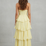VESTIDO MAXI PALABRA DE HONOR CON CAPAS EN CASCADA