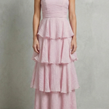 VESTIDO MAXI PALABRA DE HONOR CON CAPAS EN CASCADA