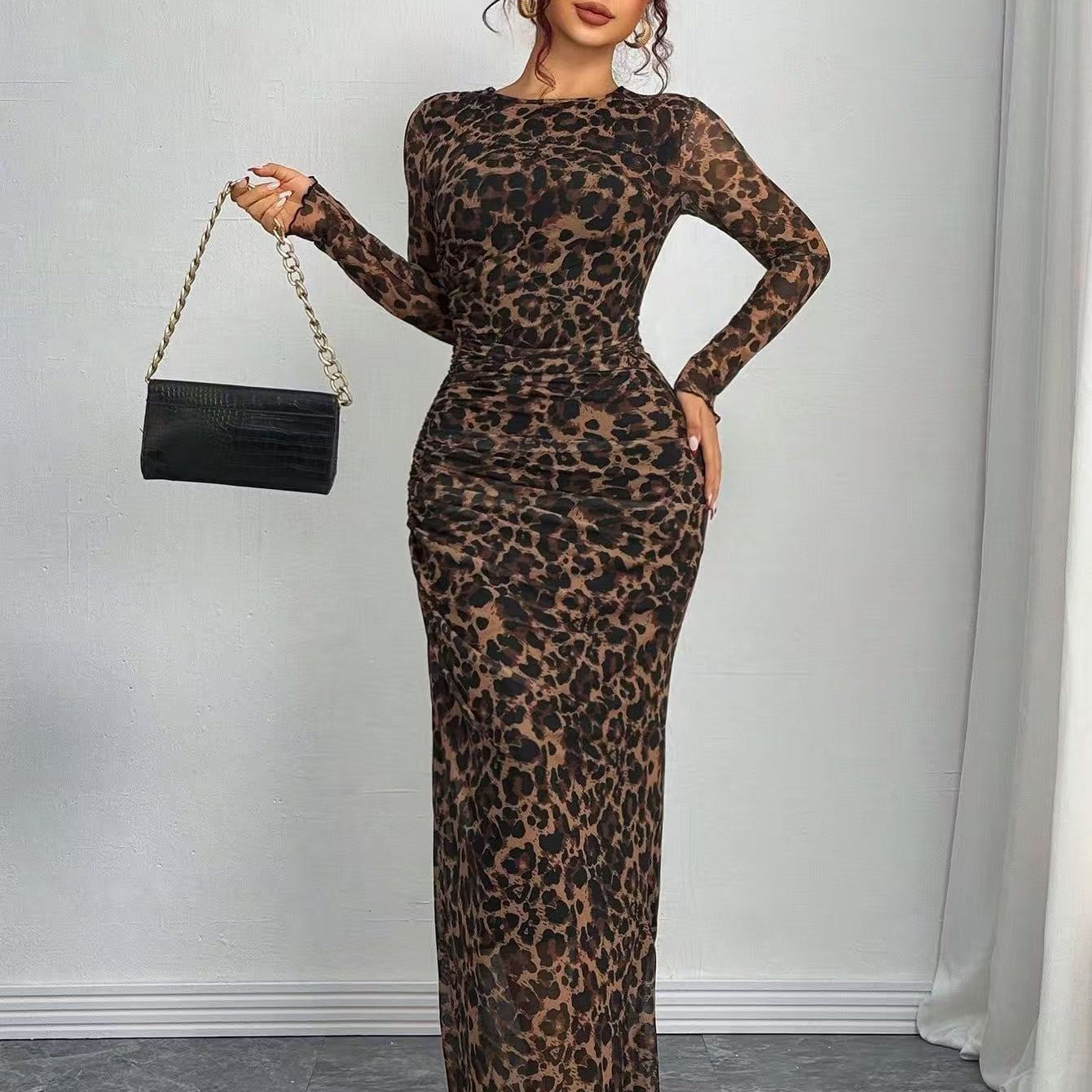 Natalia | Vestido Maxi Bodycon de Manga Larga Impreso y Cómodo