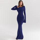 VESTIDO LARGO AJUSTADO CON ESPALDA ABIERTA