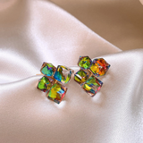 Pendientes de Circonita Multicolores en Elegante Oro