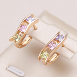 Pendientes Multicolores en Oro con Circonita
