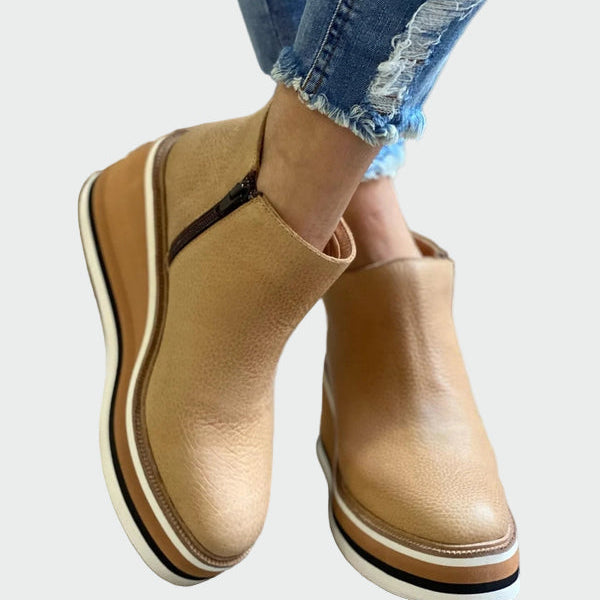 Celia - Elegantes Botines Camel De Cuero Con Plataforma