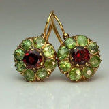 Pendientes Redondos Retro con Cristales Verdes y Rojos