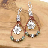 Pendientes retro de flores de cuero