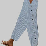 ELENA | Pantalón de Verano Ligero con Rayas Finas y Botones Laterales para un Estilo Casual Chic