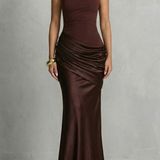 VESTIDO MAXI DE UN HOMBRO CON ELEGANCIA SATINADA