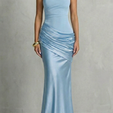 VESTIDO MAXI DE UN HOMBRO CON ELEGANCIA SATINADA