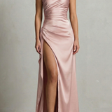 VESTIDO MAXI DE UN HOMBRO CON SATÉN LÍQUIDO Y ELEGANCIA