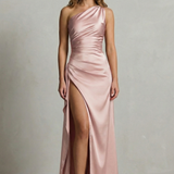 VESTIDO MAXI DE UN HOMBRO CON SATÉN LÍQUIDO Y ELEGANCIA