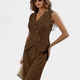 Heskia | Conjunto de Chaleco Sin Mangas y Pantalones de Pierna Ancha