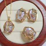 Conjunto de Collar + Pendientes con Perlas de Agua Dorada