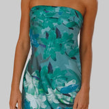 Vestido mini floral sin tirantes para mujer con escote bandeau plegado