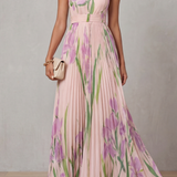VESTIDO MAXI PLISADO CON ESTAMPADO FLORAL ACUARELA