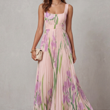 VESTIDO MAXI PLISADO CON ESTAMPADO FLORAL ACUARELA