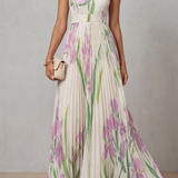 VESTIDO MAXI PLISADO CON ESTAMPADO FLORAL ACUARELA