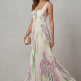 VESTIDO MAXI PLISADO CON ESTAMPADO FLORAL ACUARELA