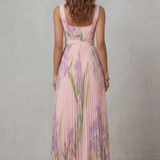 VESTIDO MAXI PLISADO CON ESTAMPADO FLORAL ACUARELA