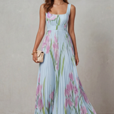 VESTIDO MAXI PLISADO CON ESTAMPADO FLORAL ACUARELA