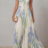 VESTIDO MAXI PLISADO CON ESTAMPADO FLORAL ACUARELA
