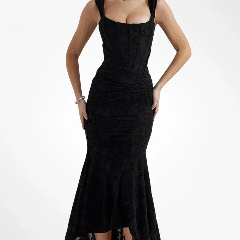 VESTIDO LARGO CON CORSET Y MODELADO ELEGANTE