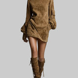 Livia ❘ Vestido mini oversize de ante con cuello alto