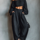 Aurora | Conjunto de hombros al descubierto con pantalón ancho