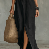 Lucía | Vestido maxi negro holgado con botones