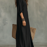 Lucía | Vestido maxi negro holgado con botones