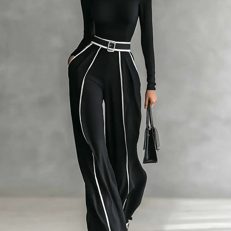 Emma | Conjunto elegante de dos piezas con cuello alto y pantalón ancho