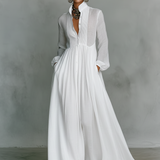 Alba | Vestido Maxi de Lino Patchwork con Cuello Alto
