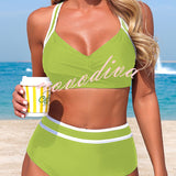 BIKINI DE DOS PIEZAS DE TIRO ALTO CON RAYAS Y DISEÑO EN CONTRASTE