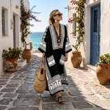 Vestido caftán "Aitana" – Estampado Monocromático Chic