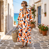 Vestido caftán "Lucía" – Estampado Geométrico Vibrante