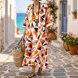 Vestido caftán "Lucía" – Estampado Geométrico Vibrante